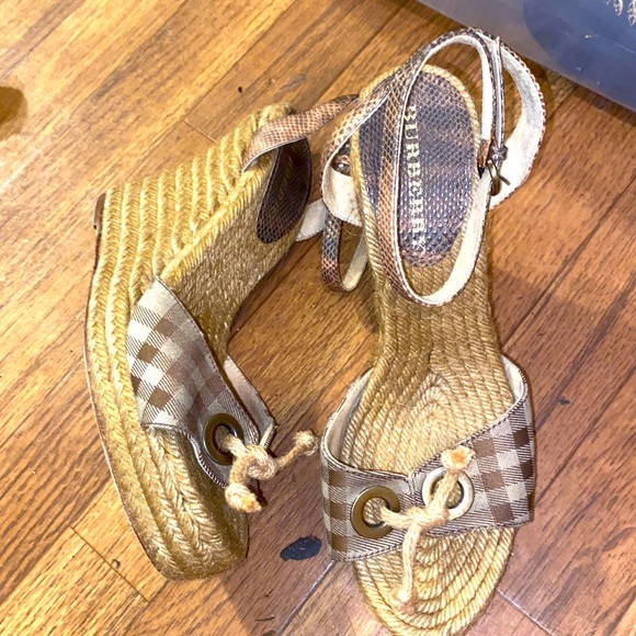 Burberry Plaid Jute Espadrille Wedge Sandal Snakeskin Ankle Strap Womens Size 39 - Picture 9 of 9